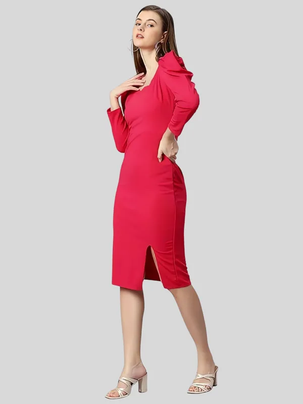 Pink_Polyester_Party_Wear_Sweet-Heart_Neck_With_Puff_Sleeve_Bodycon_Dress_For_Women