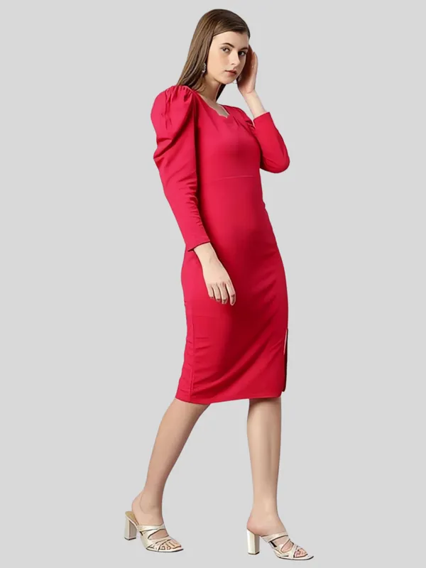 Pink_Polyester_Party_Wear_Sweet-Heart_Neck_With_Puff_Sleeve_Bodycon_Dress_For_Women