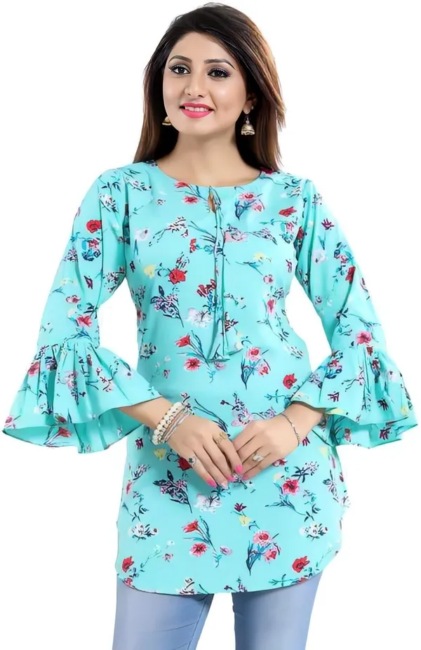 Light_Blue_Crepe_Floral_Printed_Tie-Up_Neck_Tunic_Tops