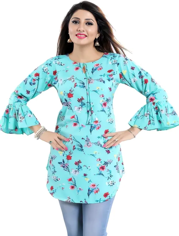 Light_Blue_Crepe_Floral_Printed_Tie-Up_Neck_Tunic_Tops