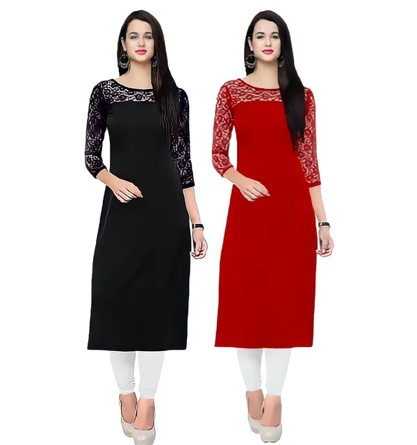 Women_Red_&_Black_Premium_Crepe_Solid_Straight_A-Line_Combo_Kurtis