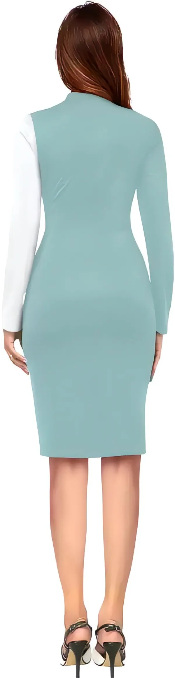 Light_Green_&_White_Polyester_Classic_Neck_Bodycon_Dress_With_Comfortable_Belt