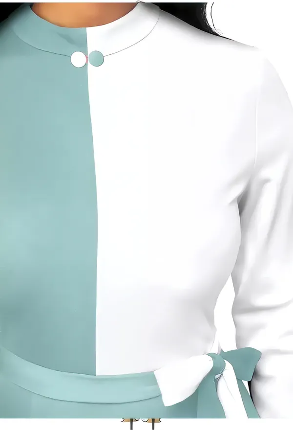 Light_Green_&_White_Polyester_Classic_Neck_Bodycon_Dress_With_Comfortable_Belt
