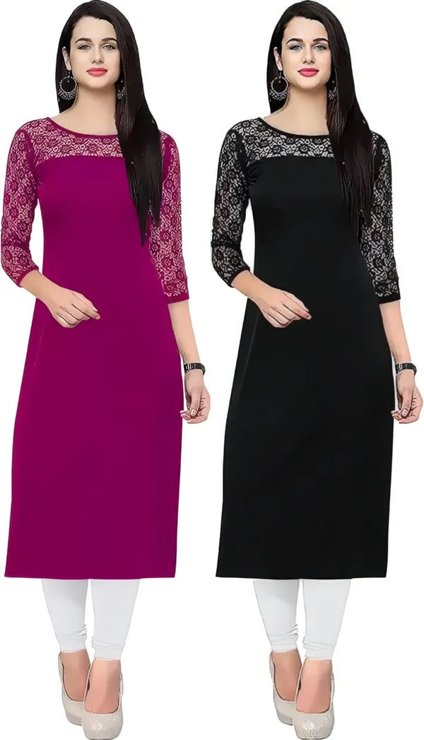 Women_Purple_&_Black_Premium_Crepe_Solid_Straight_A-Line_Combo_Kurtis