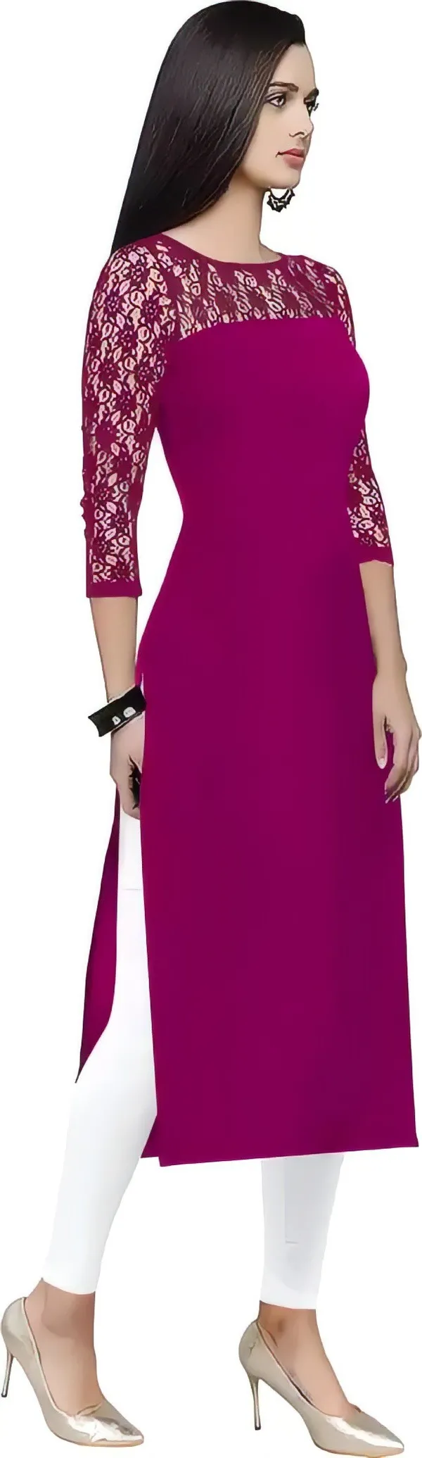 Purple&Yellow_Crepe_Solid_Kurta_For_Women