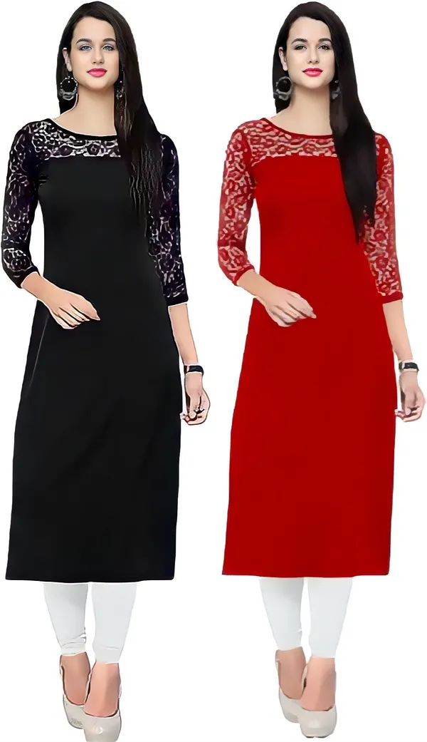 Red&Black_Crepe_Solid_Kurta_For_Women