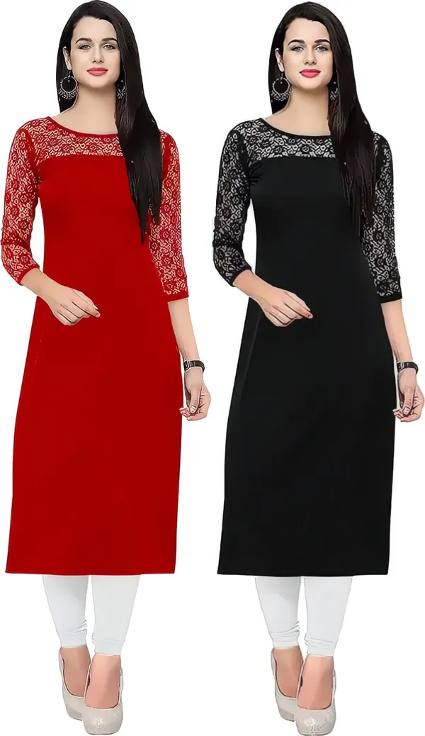 Red&Black_Crepe_Solid_Kurta_For_Women