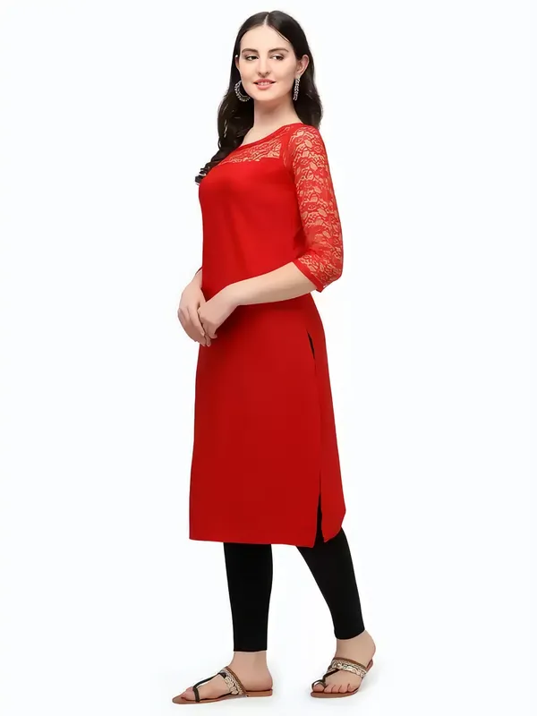 Women_Red_Premium_Crepe_Solid_Straight_A-Line_Kurtis