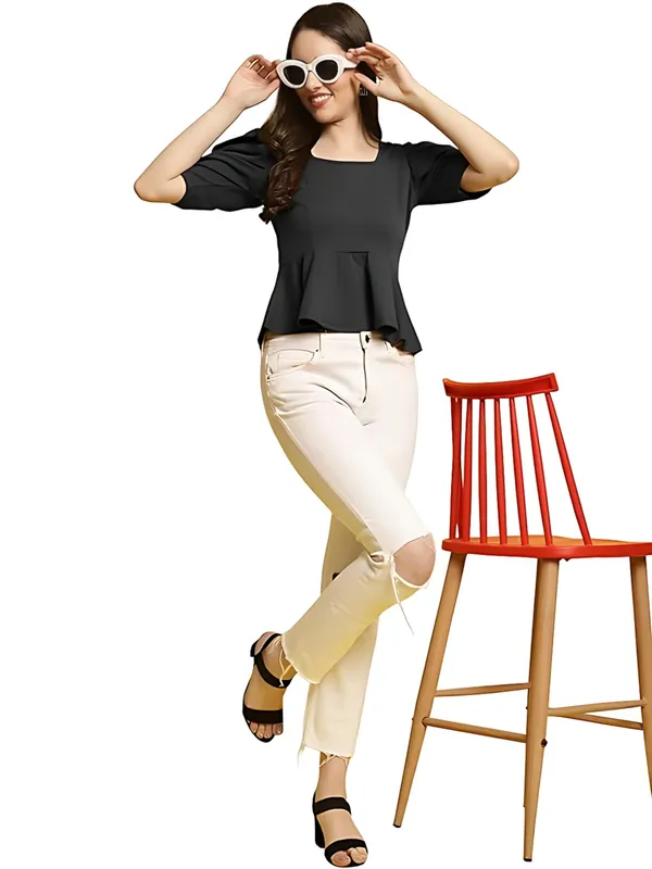 Women_Black_Polyester_Party_Wear_Solid_Puff_Sleeve_Western_Tops
