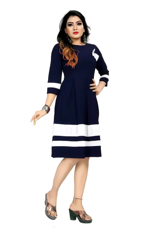 Blue_Classic_Crepe_Colour-Block_Fit_&_Flare_Dress_With_ButterFly