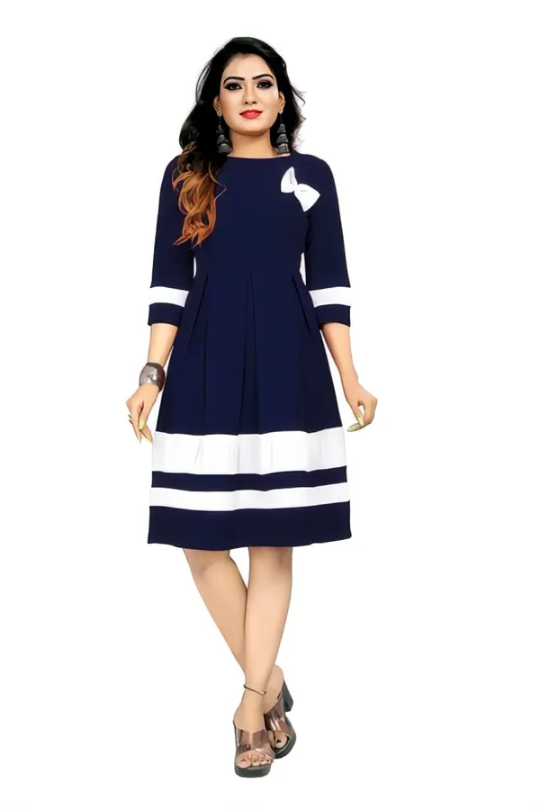 Blue_Classic_Crepe_Colour-Block_Fit_&_Flare_Dress_With_ButterFly