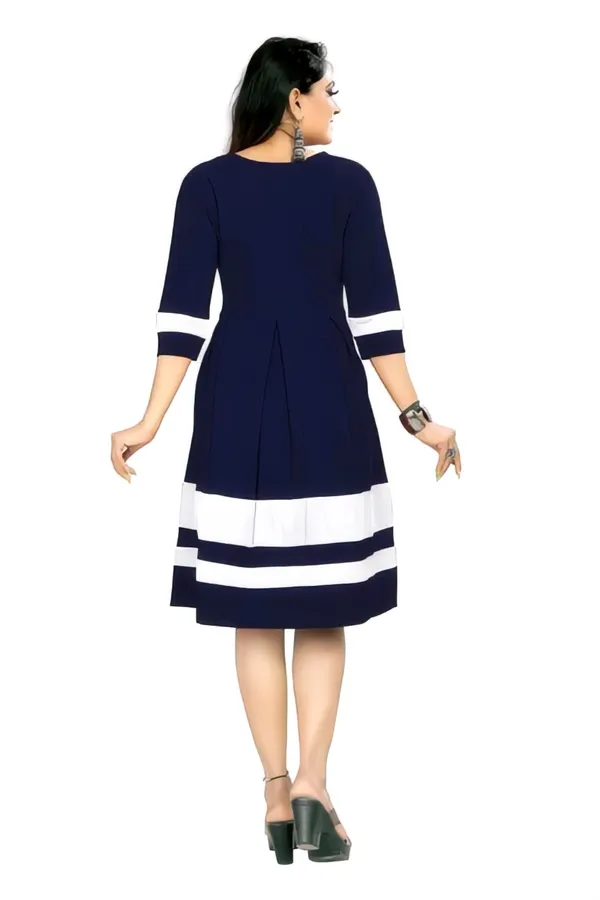 Blue_Classic_Crepe_Colour-Block_Fit_&_Flare_Dress_With_ButterFly
