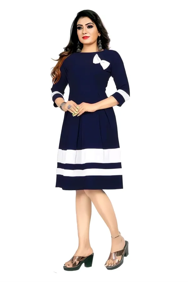 Blue_Classic_Crepe_Colour-Block_Fit_&_Flare_Dress_With_ButterFly