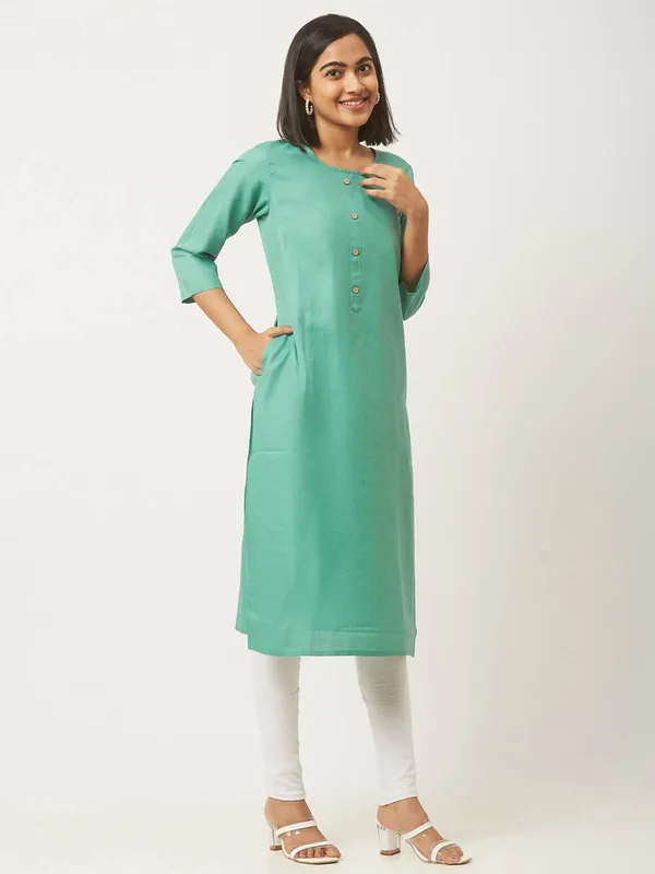 Blue_&_Light_Green_Premium_Cotton_Blend_Solid_Straight_Combo_Kurtis_With_Pocket