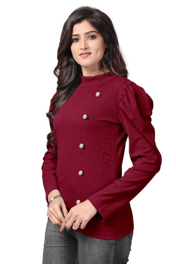 Maroon_Polyester_Classic_Wear_Puff_Sleeve_Regular_T-Shirts