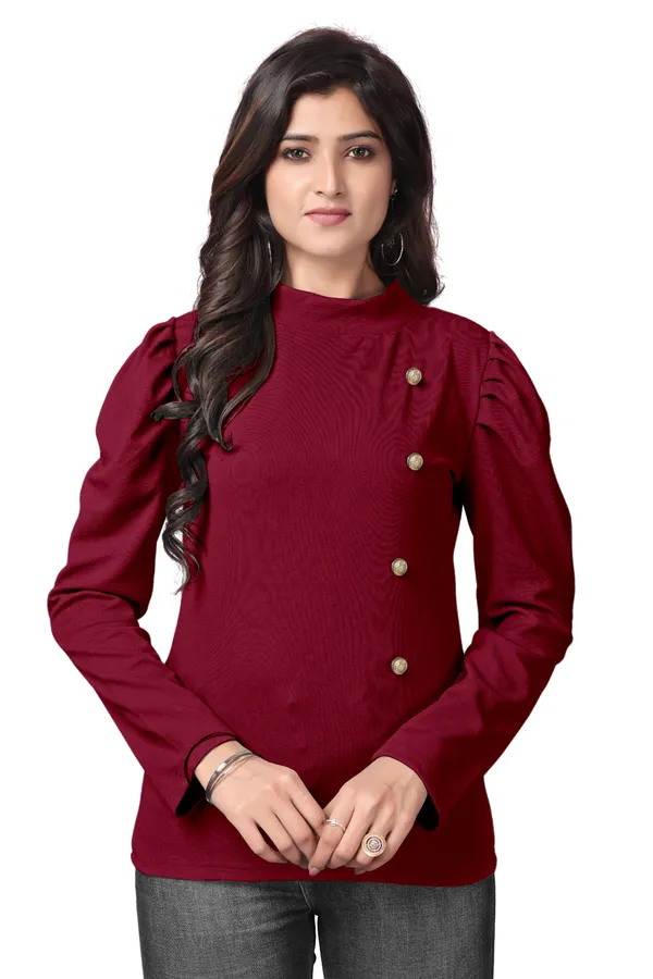 Maroon_Polyester_Classic_Wear_Puff_Sleeve_Regular_T-Shirts