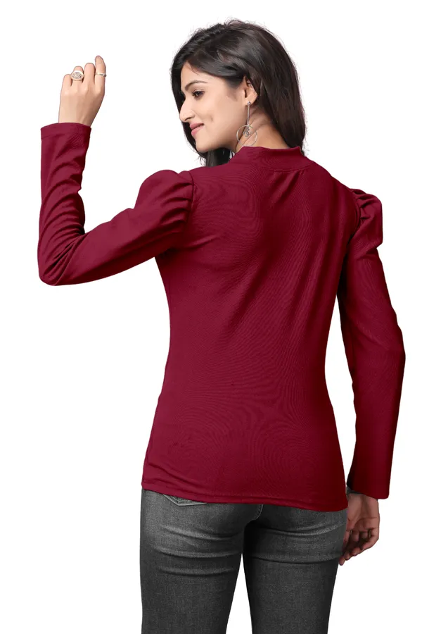 Maroon_Polyester_Classic_Wear_Puff_Sleeve_Regular_T-Shirts