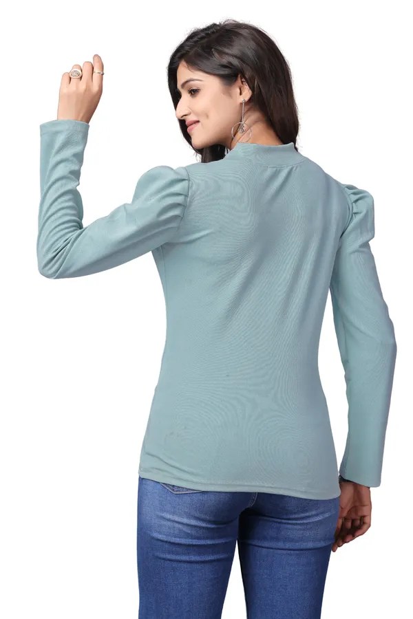 Light_Green_Polyester_Classic_Wear_Puff_Sleeve_Regular_T-Shirts