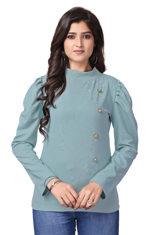 Light_Green_Polyester_Classic_Wear_Puff_Sleeve_Regular_T-Shirts