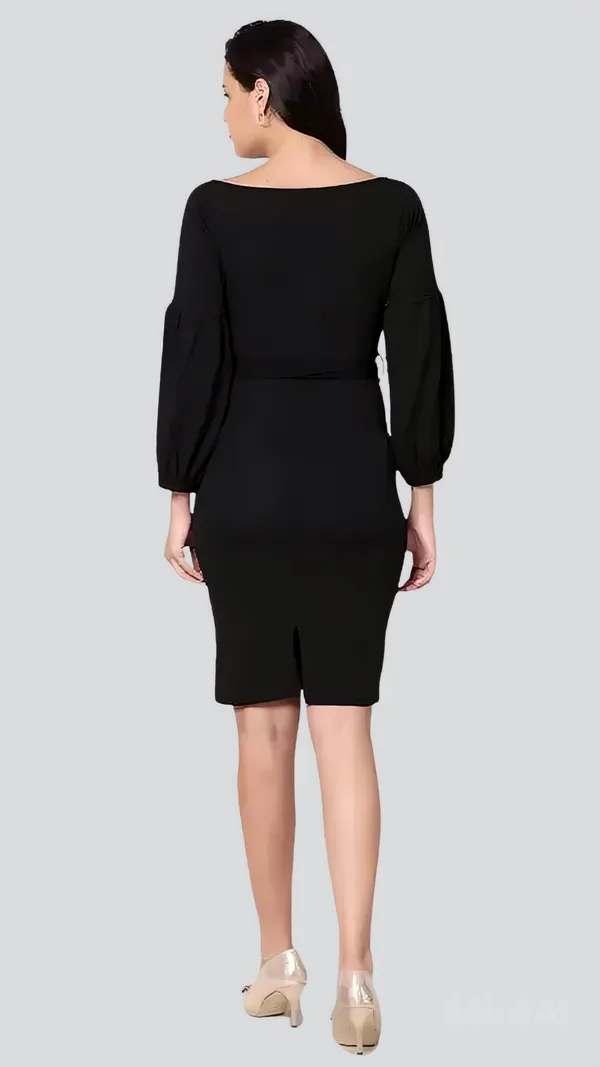 Black_Polyester_Party_Wear_V-Neck_With_Bishoop_Sleeve_Bodycon_Dress_For_Women