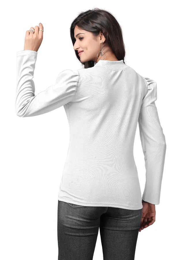 White_Polyester_Classic_Wear_Puff_Sleeve_Regular_T-Shirts
