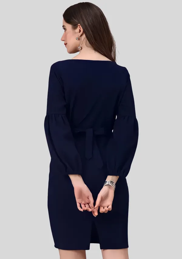 Dark_Blue_Polyester_Party_Wear_V-Neck_With_Bishoop_Sleeve_Bodycon_Dress_For_Women