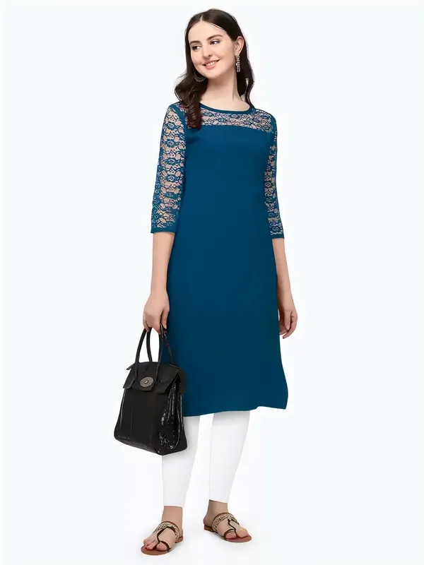 Women_Teal_Premium_Crepe_Solid_Straight_A-Line_Kurtis