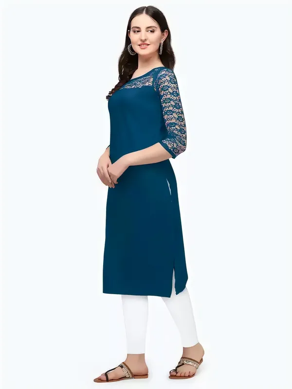 Women_Teal_Premium_Crepe_Solid_Straight_A-Line_Kurtis