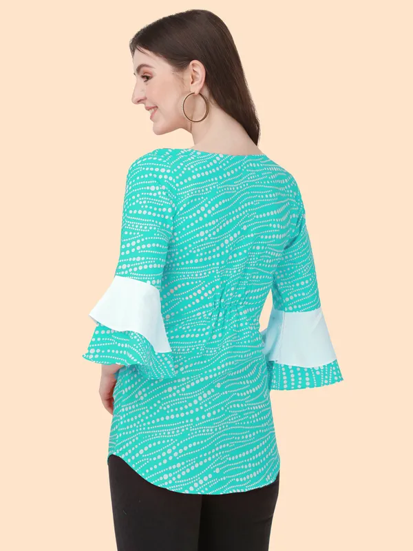Sky_Crepe_Regular_Wear_White_Dot_Classisc_Bell_Sleeve_Tunic_Tops