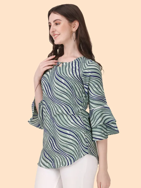 Green_Crepe_Stripe_Printed_Bell_Sleeve_Tunic_Tops