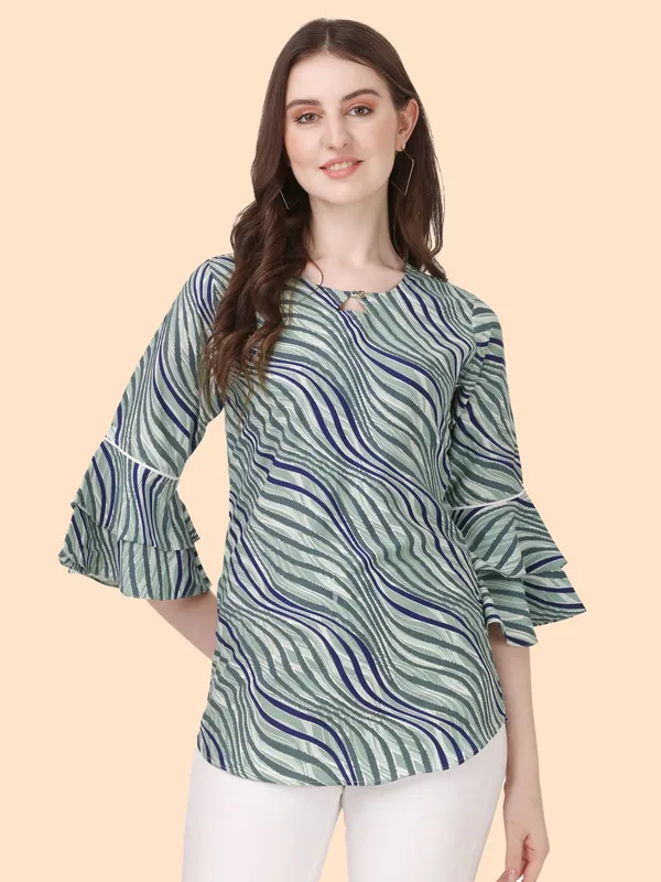 Green_Crepe_Stripe_Printed_Bell_Sleeve_Tunic_Tops