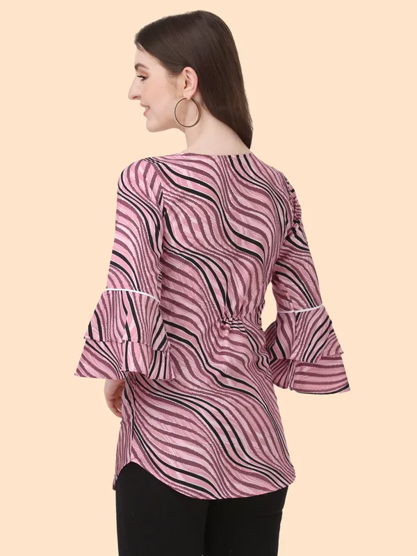 Peach_Crepe_Stripe_Printed_Bell_Sleeve_Tunic_Tops