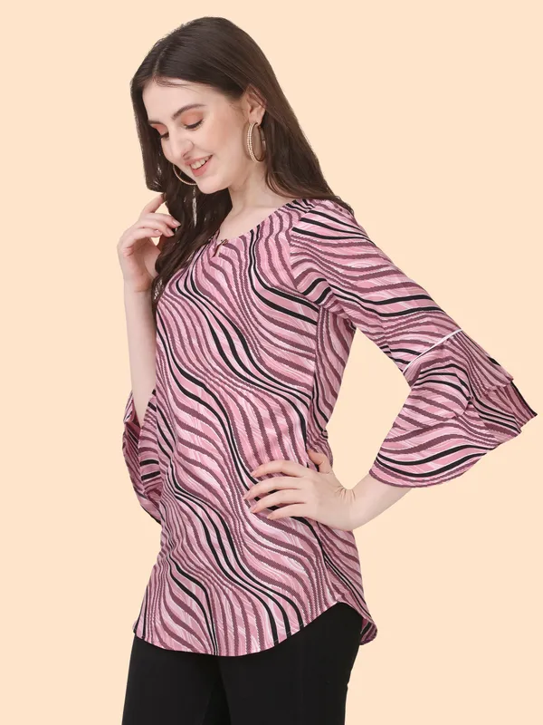 Peach_Crepe_Stripe_Printed_Bell_Sleeve_Tunic_Tops