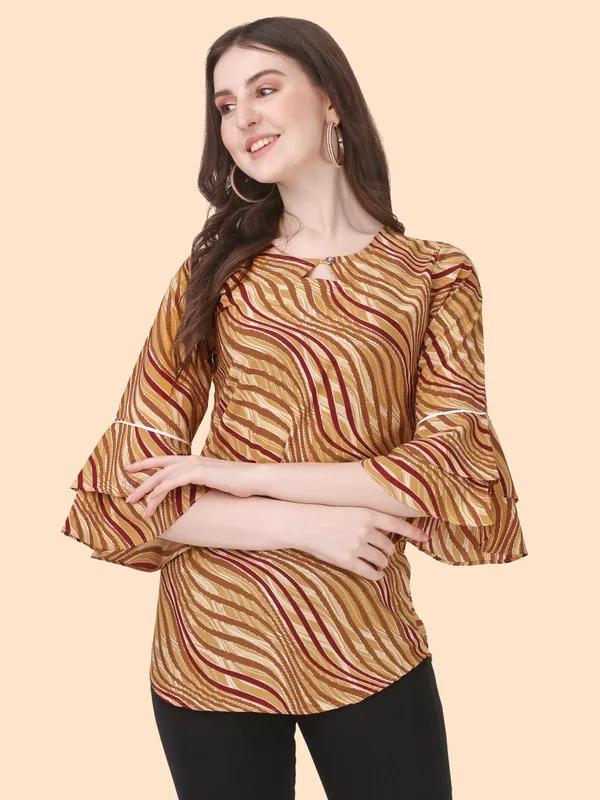 Yellow_Crepe_Stripe_Printed_Bell_Sleeve_Tunic_Tops