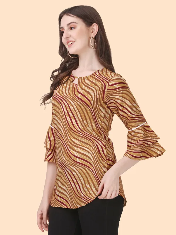 Yellow_Crepe_Stripe_Printed_Bell_Sleeve_Tunic_Tops