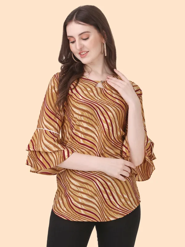 Yellow_Crepe_Stripe_Printed_Bell_Sleeve_Tunic_Tops