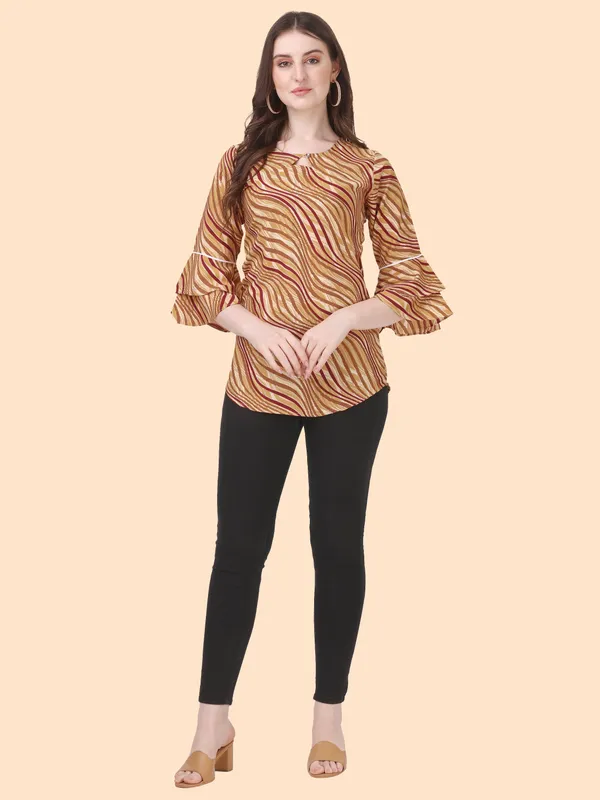 Yellow_Crepe_Stripe_Printed_Bell_Sleeve_Tunic_Tops
