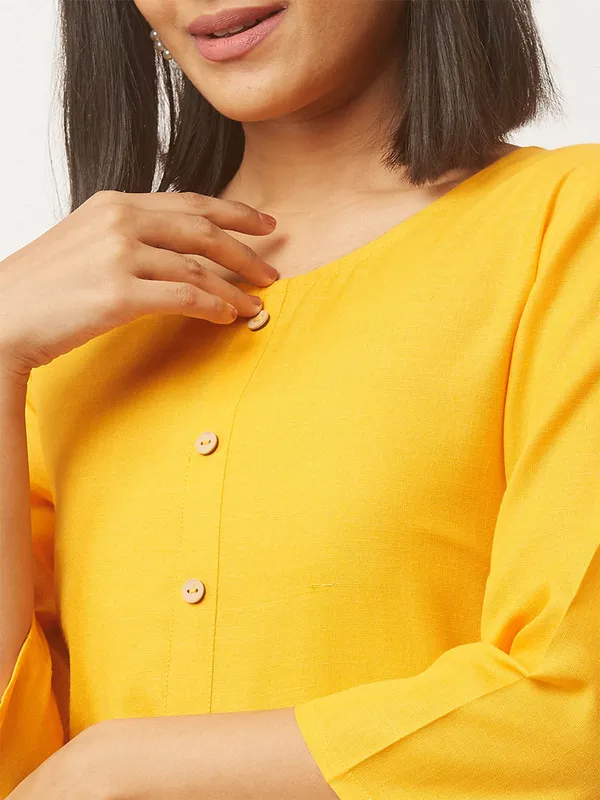 Yellow_&_Pink_Premium_Cotton_Blend_Solid_Straight_Combo_Kurtis_With_Pocket