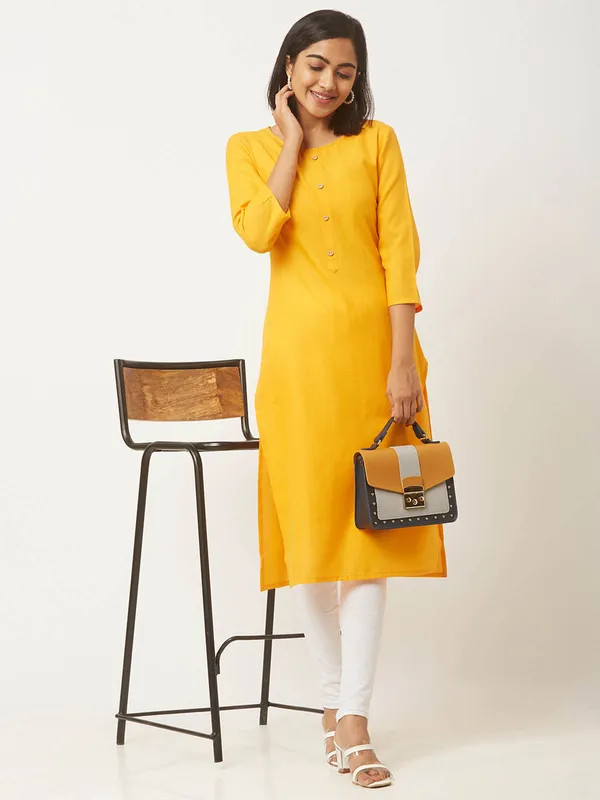 Yellow_&_Pink_Premium_Cotton_Blend_Solid_Straight_Combo_Kurtis_With_Pocket