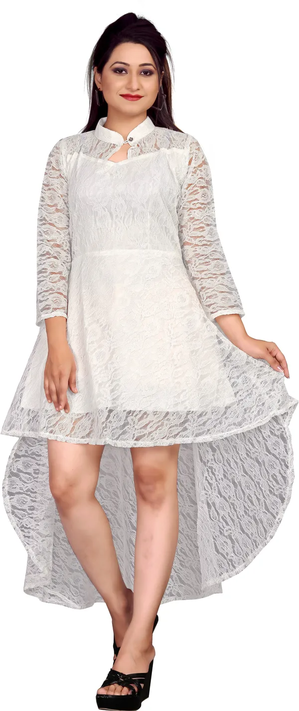 White_Heavy_Coding_Net_With_Inner_Premium_High_Low_Dress_For_Women