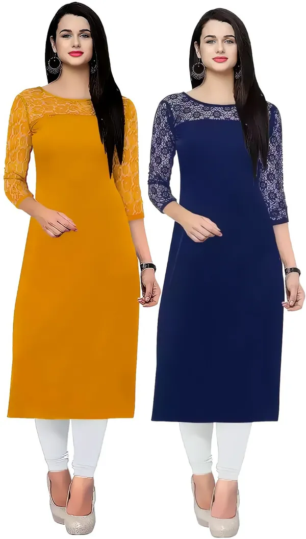 Women_Yellow_&_Blue_Premium_Crepe_Solid_Straight_A-Line_Combo_Kurtis