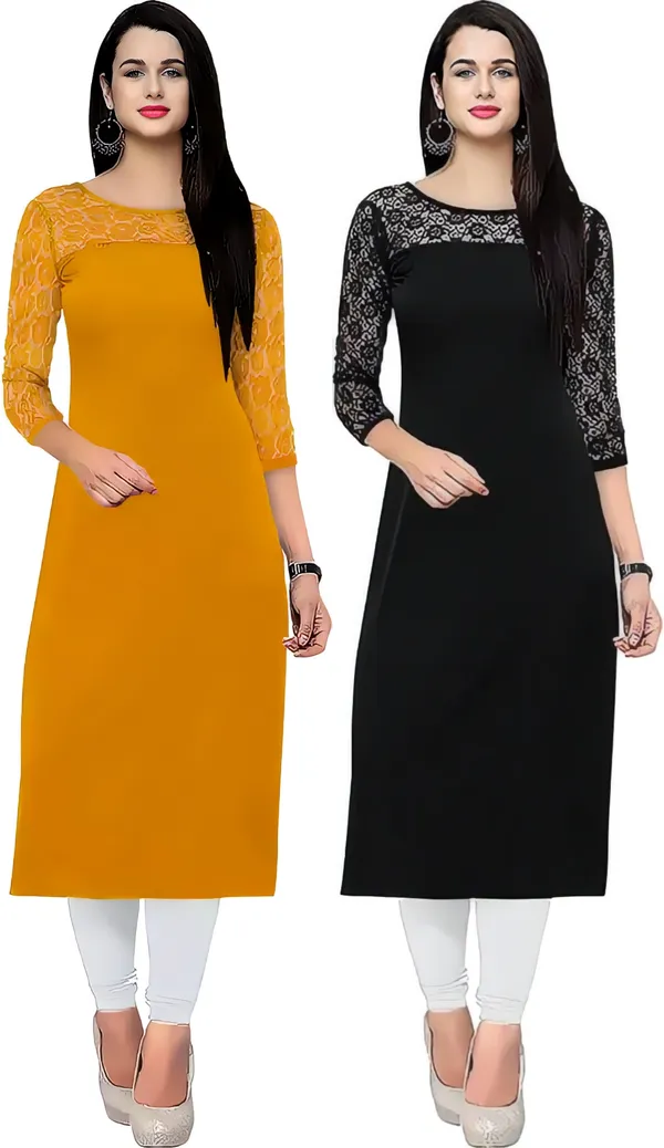 Women_Yellow_&_Black_Premium_Crepe_Solid_Straight_A-Line_Combo_Kurtis