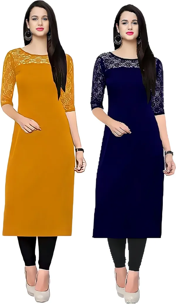 Women_Yellow_&_Blue_Premium_Crepe_Solid_Straight_A-Line_Combo_Kurtis