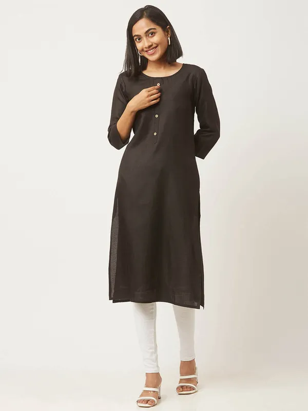 Yellow_&_Black_Premium_Cotton_Blend_Solid_Straight_Combo_Kurtis_With_Pocket