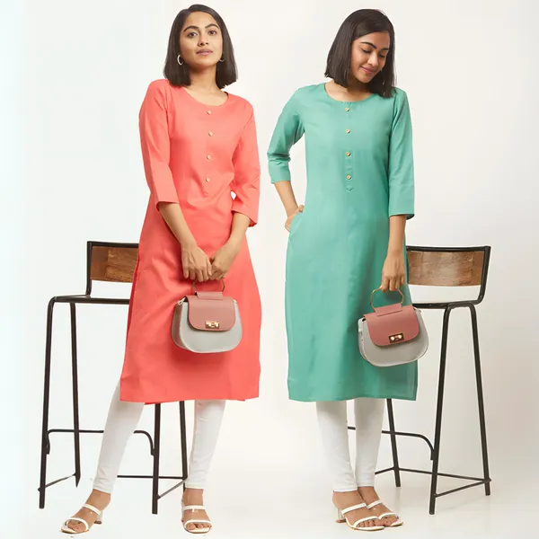 Pink_&_Light_Green_Premium_Cotton_Blend_Solid_Straight_Combo_Kurtis_With_Pocket