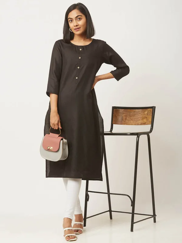 Pink_&_Black_Premium_Cotton_Blend_Solid_Straight_Combo_Kurtis_With_Pocket