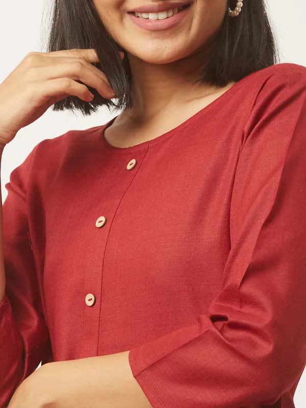 Yellow_&_Maroon_Premium_Cotton_Blend_Solid_Straight_Combo_Kurtis_With_Pocket