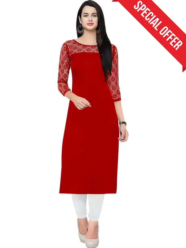 Women_Red_Premium_Crepe_Solid_Straight_A-Line_Kurtis