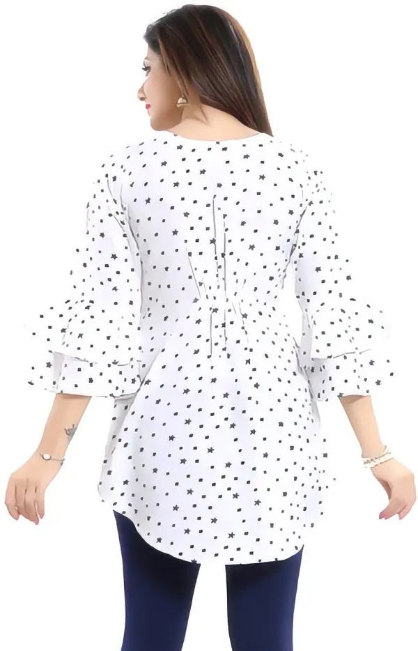 White_Crepe_Floral_Printed_Keyhole_Neck_Tunic_Tops