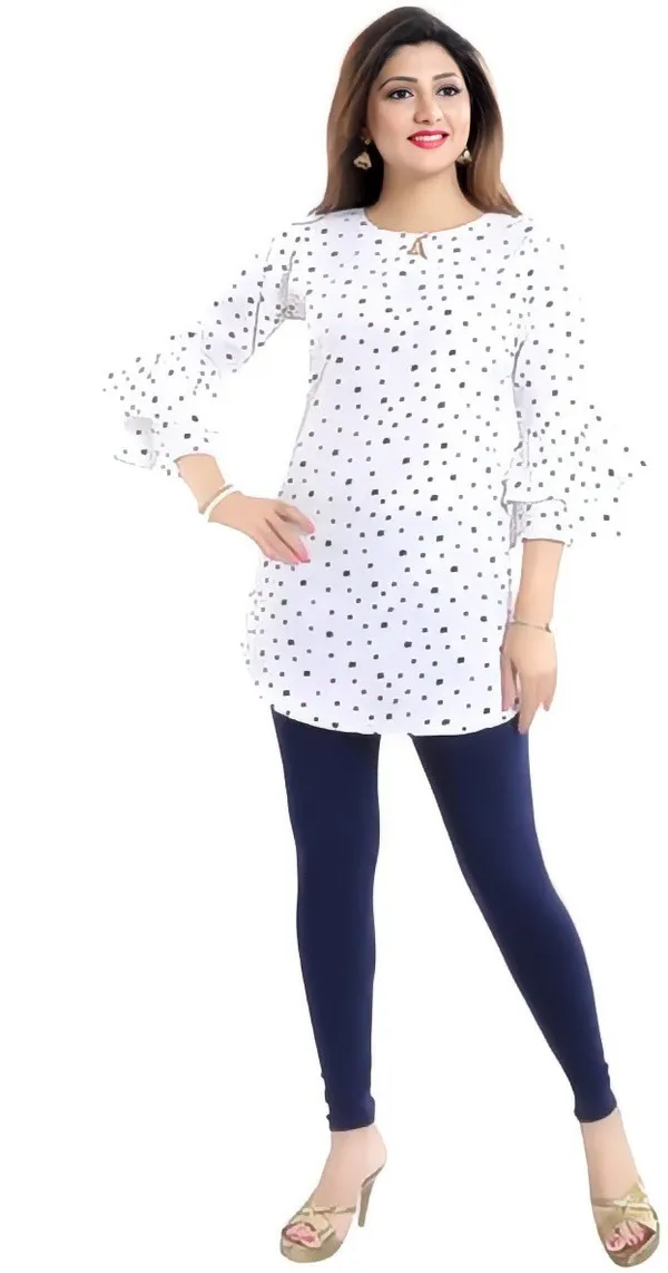 White_Crepe_Floral_Printed_Keyhole_Neck_Tunic_Tops